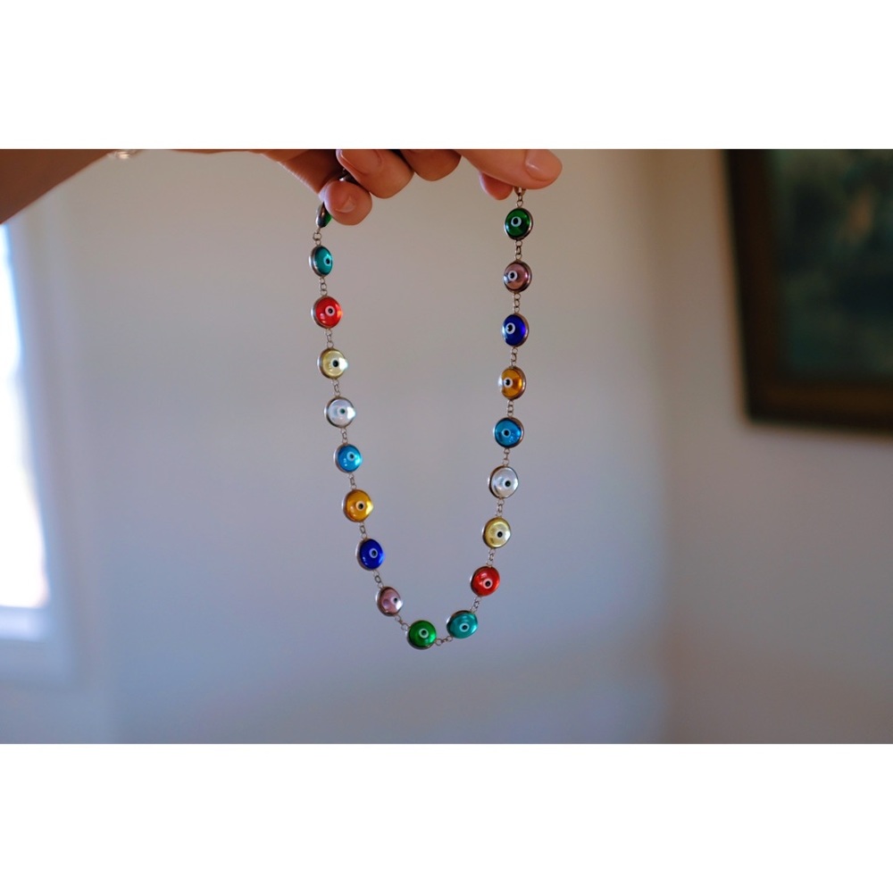 Glass/Sterling Evil Eye Choker - Rainbow